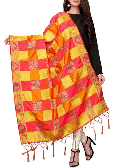 peach art silk banarasi dupatta - 16231817 - Standard Image - 1
