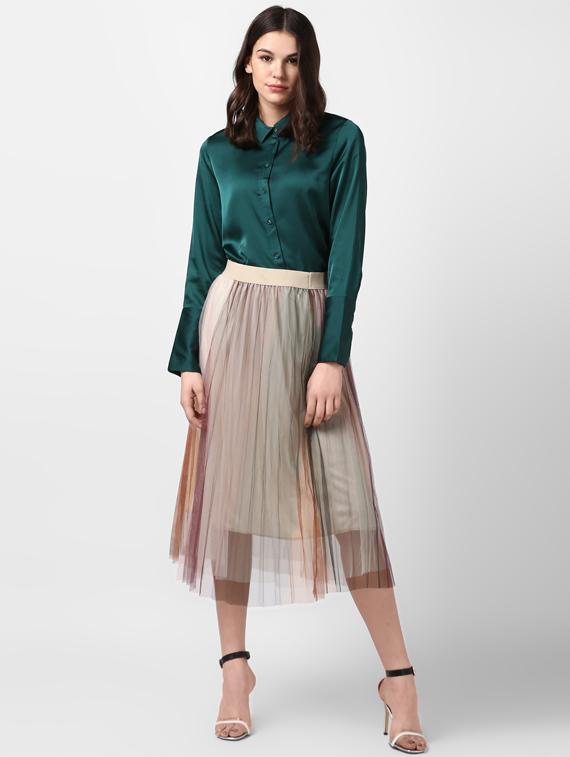 high rise mesh pleated a-line skirt - 16233893 - Zoom Image - 4