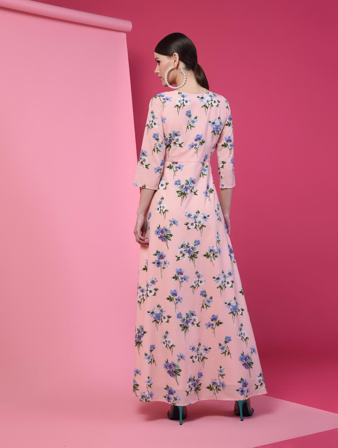 round neck floral maxi dress - 16235159 - Zoom Image - 4