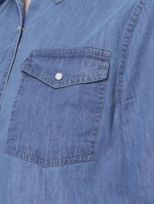 frayed hem denim crop shirt - 16235236 - Standard Image - 4