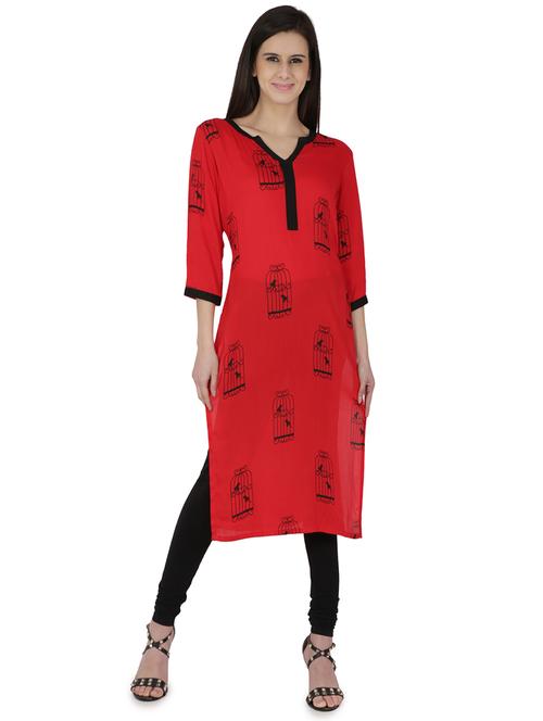 conversational printed straight kurta - 16236653 - Standard Image - 1