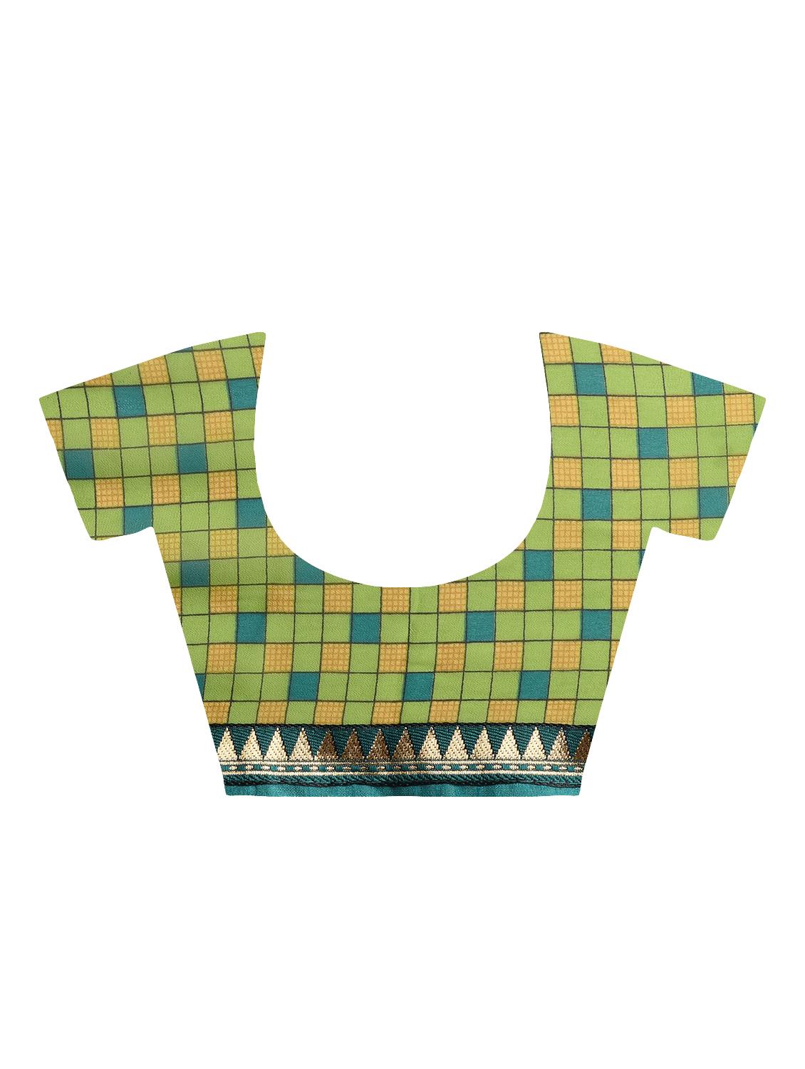 checkered print saree with blouse - 16236739 - Zoom Image - 4