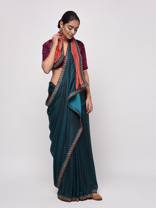 embroidery bordered saree with blouse - 16236753 - Very Small Image - 1
