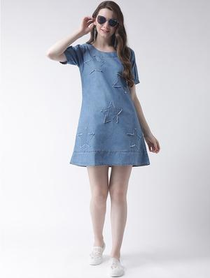 applique a-line cold shoulder dress - 16236812 - Standard Image - 4