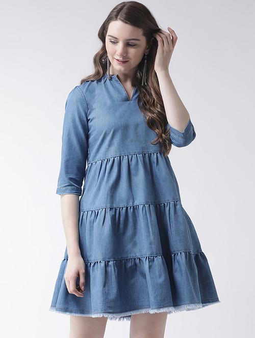 fringed hem gathered dress - 16236816 - Standard Image - 1