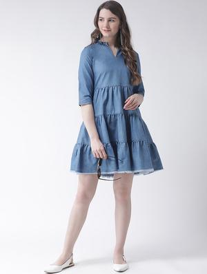 fringed hem gathered dress - 16236816 - Standard Image - 4