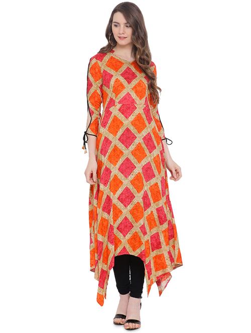 geometrical printed asymmetric kurta - 16239725 - Standard Image - 1