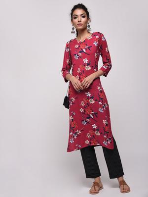 floral printed straight kurta - 16239829 - Standard Image - 4