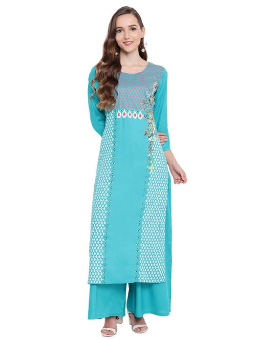 Block printed kurta with palazzo set - 16242351 - Standard Image - 1