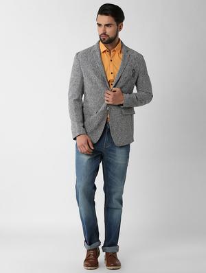 grey solid single breasted casual blazer - 16243861 - Standard Image - 4