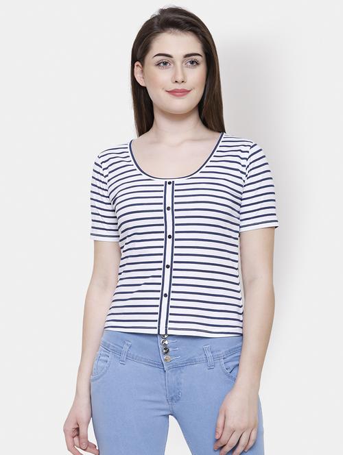scoop neck stripes print tee - 16245186 - Standard Image - 1