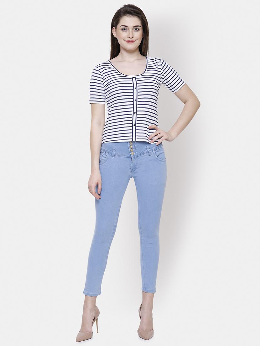 scoop neck stripes print tee - 16245186 - Zoom Image - 4