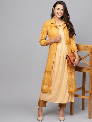embroidered a-line kurta with jacket - 16245543 - Standard Image - 4
