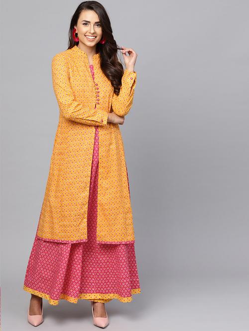 printed anarkali kurta with jacket - 16245546 - Standard Image - 1