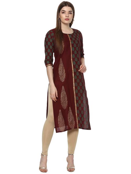 block printed straight kurta - 16245575 - Standard Image - 1