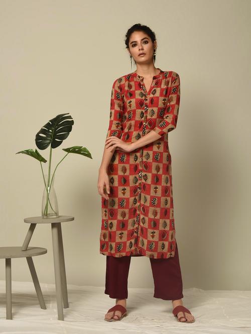 checkered printed straight kurta - 16245965 - Standard Image - 1
