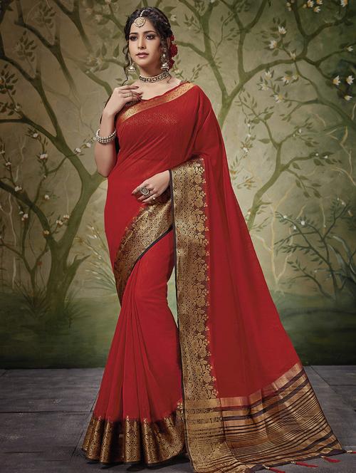 floral zari border woven saree with blouse - 16246097 - Very Small Image - 1