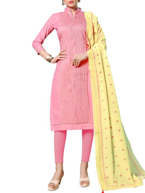 embroidered pintucks unstitched suit - 16246905 - Standard Image - 1