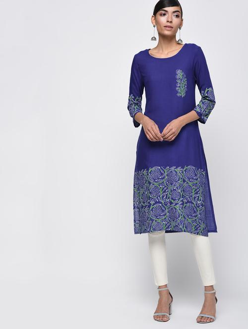 Block print straight kurta - 16249534 - Standard Image - 1