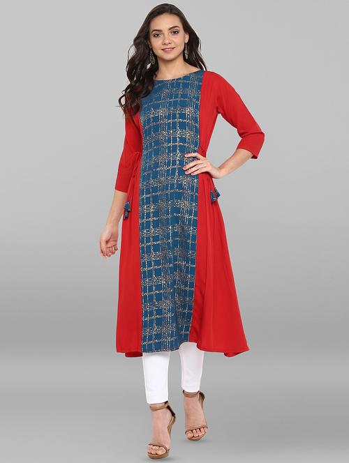 foil printed a-line kurta - 16250373 - Standard Image - 1