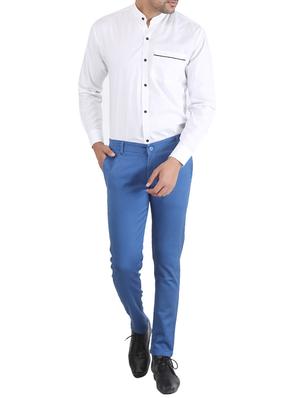 blue solid chinos - 16251415 - Standard Image - 4