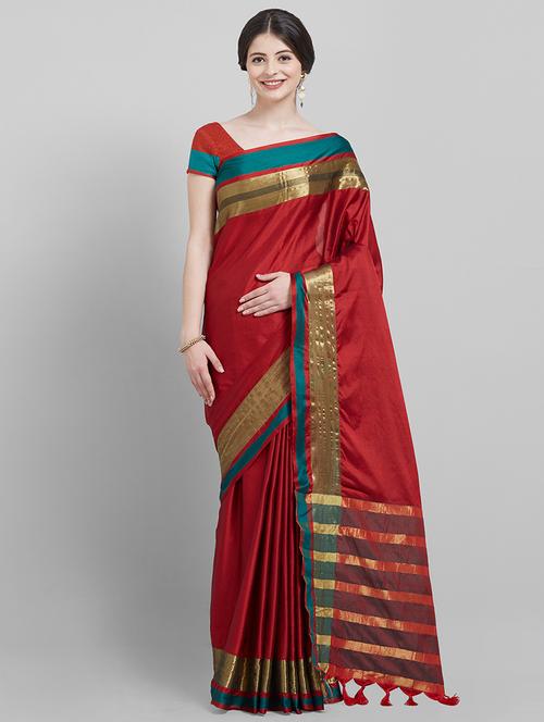 Contrast bordered saree with blouse - 16251913 - Standard Image - 1