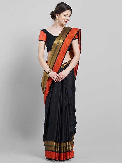 Contrast bordered saree with blouse - 16251914 - Standard Image - 1