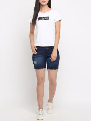 frayed hem distressed denim shorts - 16253374 - Standard Image - 4