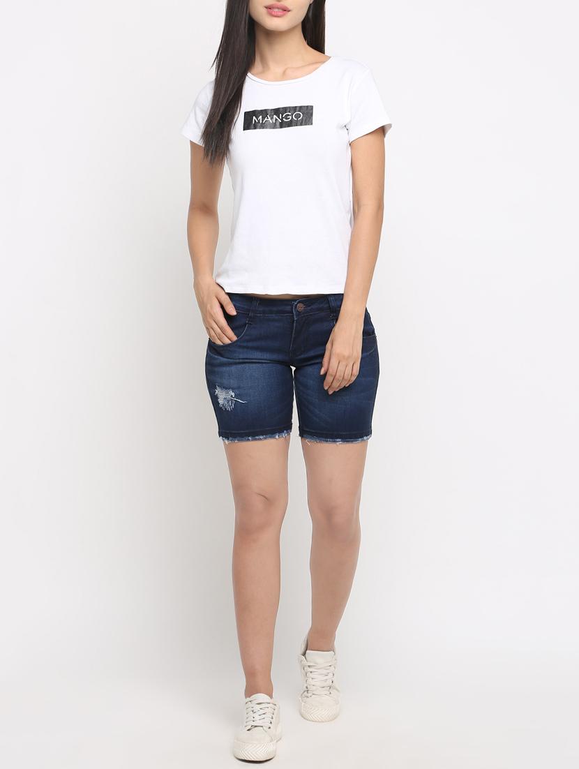 frayed hem distressed denim shorts - 16253374 - Zoom Image - 4