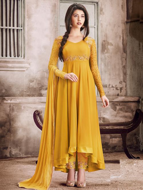 embroidered semi-stitched anarkali suit - 16253728 - Standard Image - 1