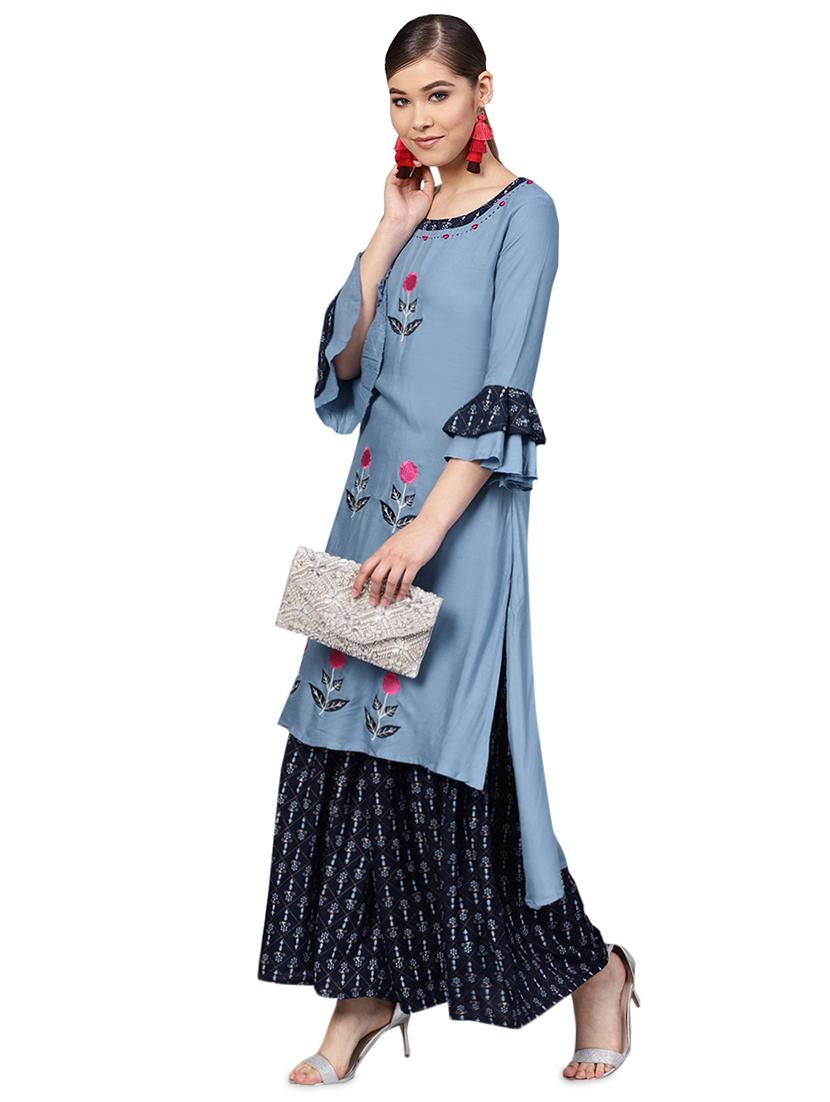 embroidered kurta with sharara set - 16256370 - Zoom Image - 4