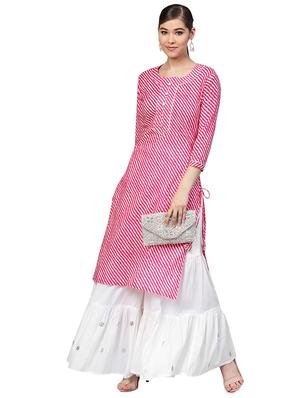 leheriya printed kurta with sharara set - 16256372 - Standard Image - 4