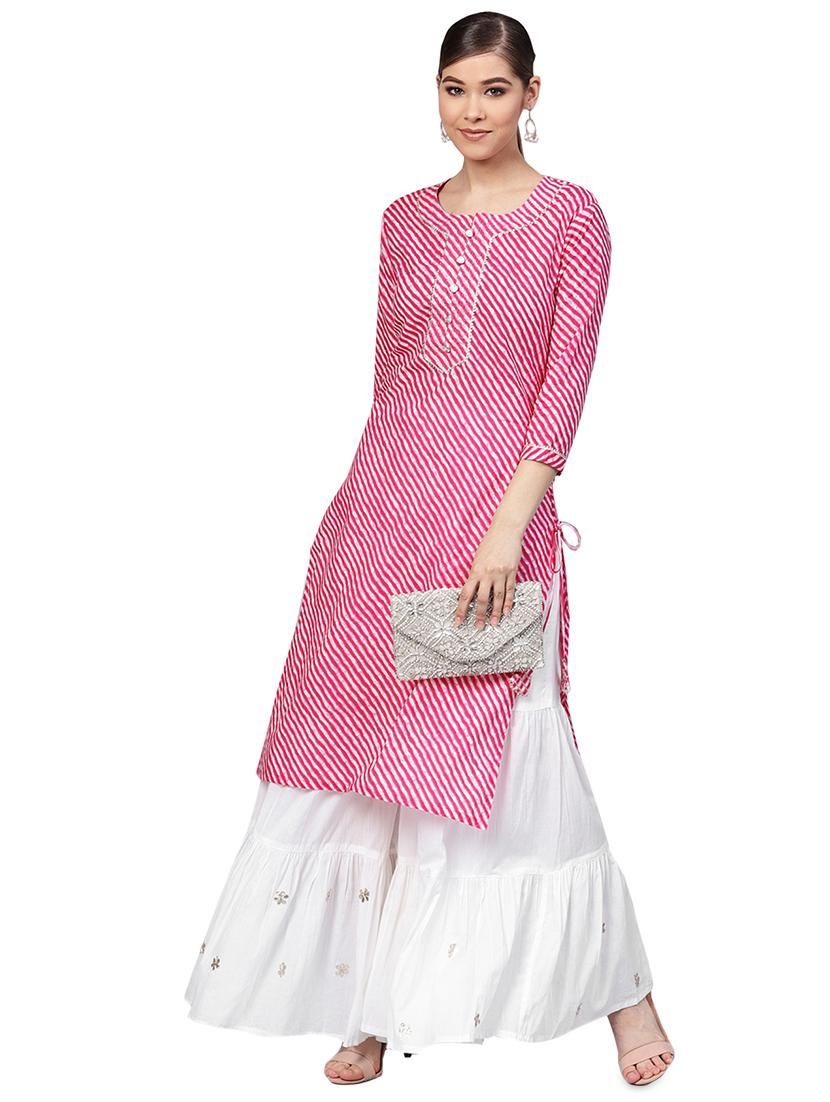 leheriya printed kurta with sharara set - 16256372 - Zoom Image - 4