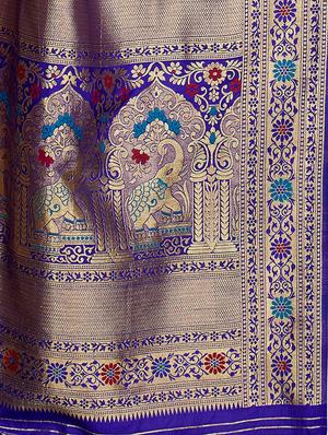 contrast zari border woven saree with blouse - 16256568 - Standard Image - 4