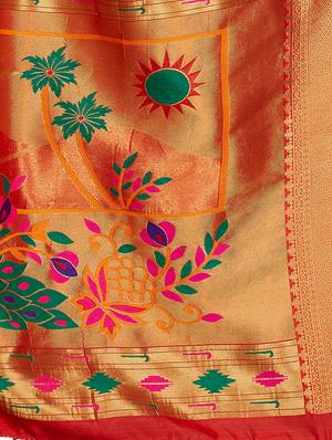 contrast zari border woven saree with blouse - 16256576 - Standard Image - 4
