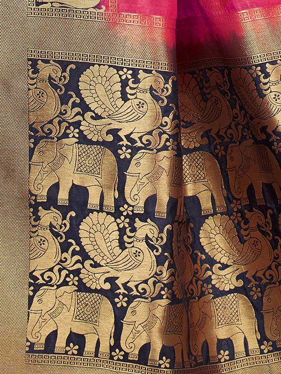 conversational zari motif woven saree with blouse - 16256594 - Zoom Image - 4