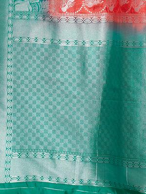 contrast zari border woven saree with blouse - 16256598 - Standard Image - 4