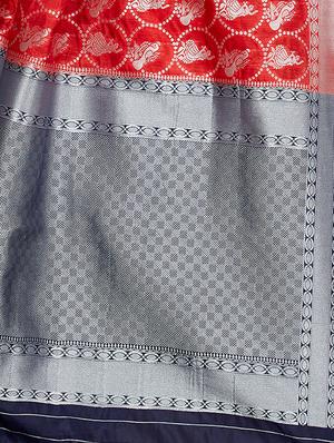 contrast zari border woven saree with blouse - 16256599 - Standard Image - 4
