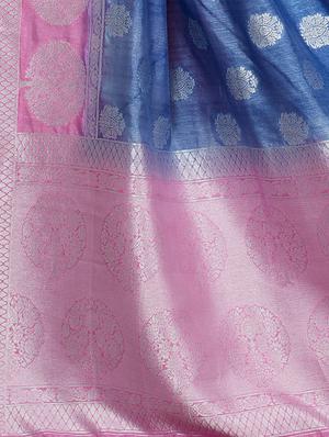 contrast zari border woven saree with blouse - 16256601 - Standard Image - 4