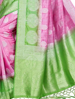 contrast zari border woven saree with blouse - 16256602 - Standard Image - 4