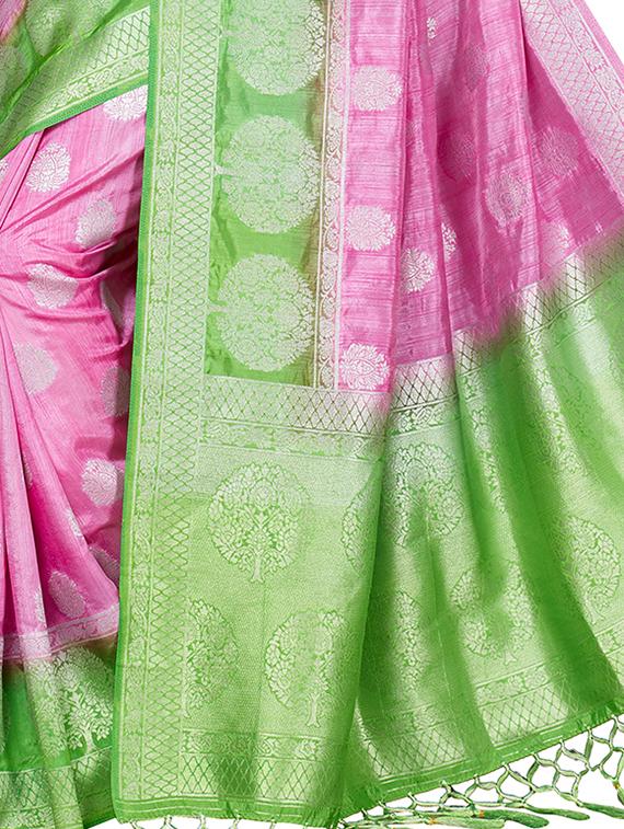 contrast zari border woven saree with blouse - 16256602 - Zoom Image - 4
