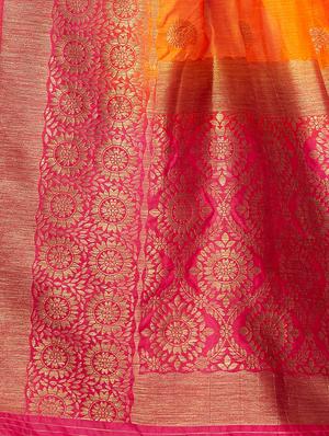 contrast zari border woven saree with blouse - 16256604 - Standard Image - 4