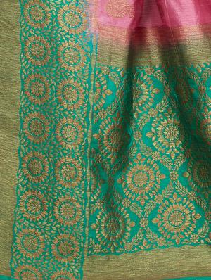 contrast zari border woven saree with blouse - 16256605 - Standard Image - 4