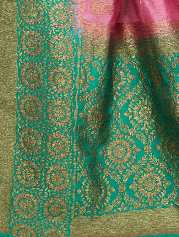 contrast zari border woven saree with blouse - 16256605 - Zoom Image - 4