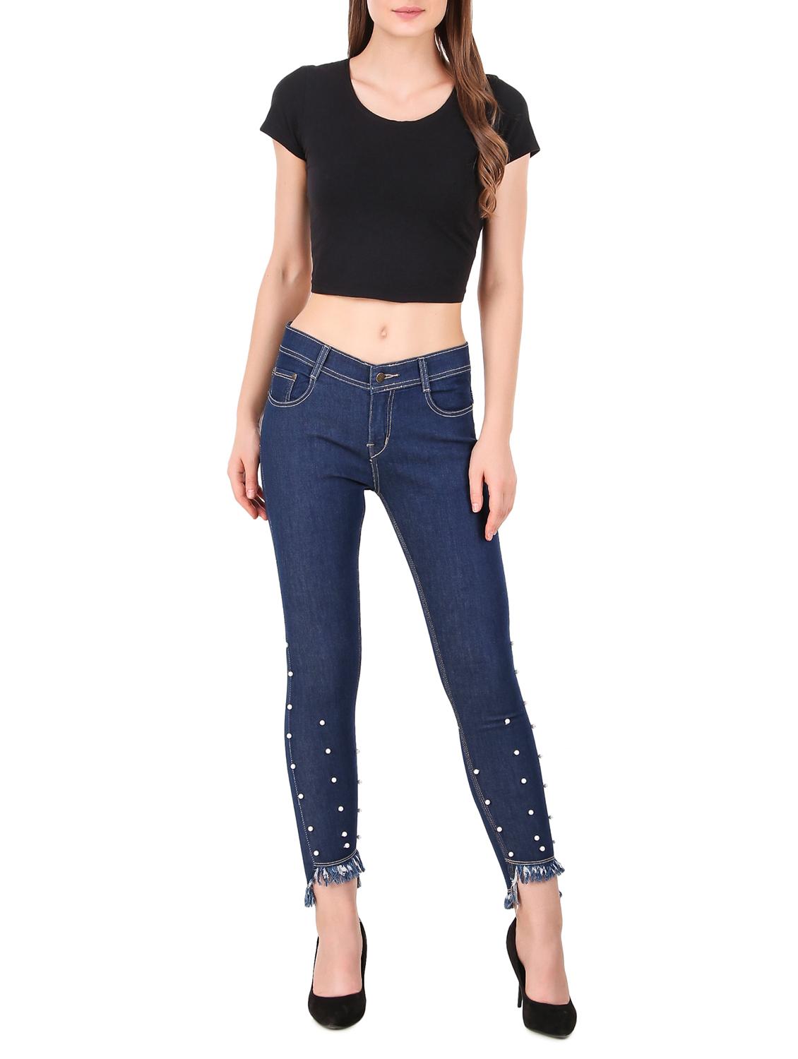 frayed hem pearl embellished jeans - 16256982 - Zoom Image - 4
