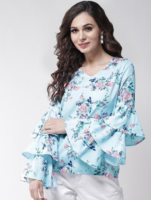 layered bell sleeved floral top - 16258318 - Standard Image - 1