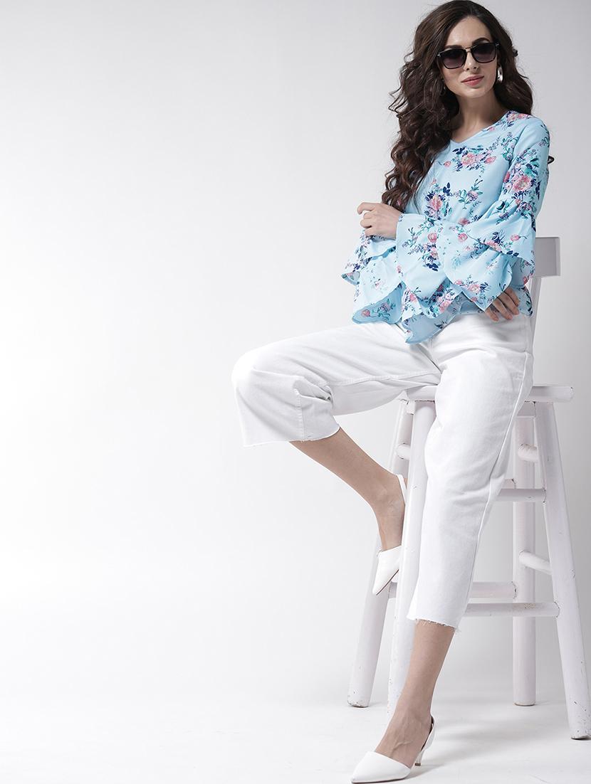 layered bell sleeved floral top - 16258318 - Zoom Image - 4