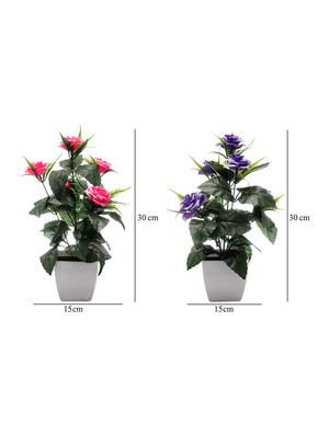 foliyaj combo of 2 artificial plants with purple and pink roses - 16258784 - Standard Image - 4