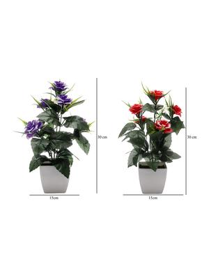 foliyaj combo of 2 artificial plants with purple and red roses - 16258785 - Standard Image - 4