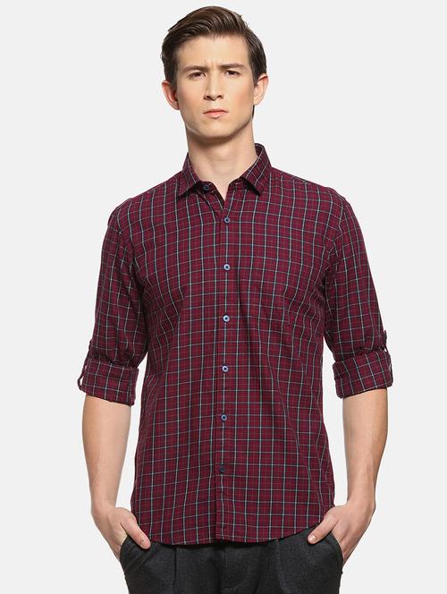 maroon checkered casual shirt - 16258923 - Standard Image - 1